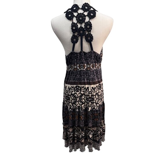 EUC Hale Bob Boho Print Halter Dress Crochet Back Detail Size Large - Picture 2 of 4